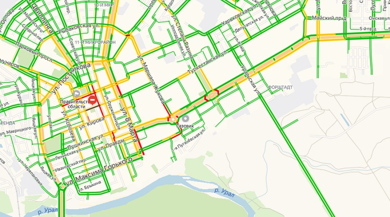Карта оренбурга пробки онлайн